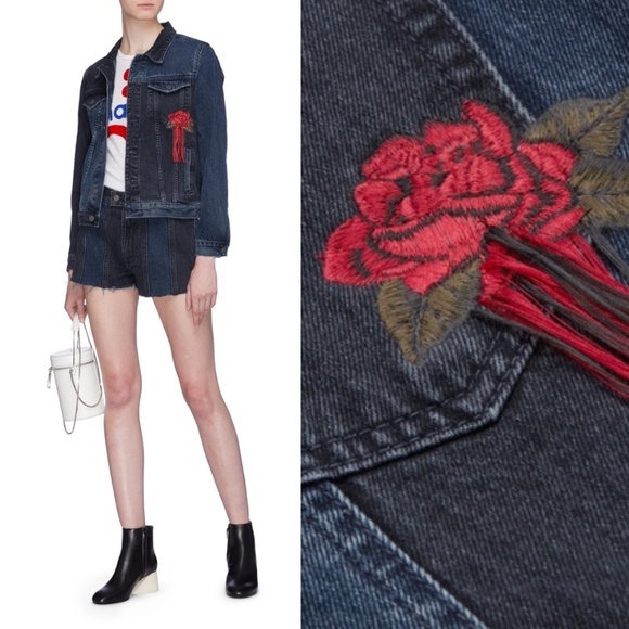 GRLFRND'CINDY' ROSE EMBROIDERED PANELLED DENIM SHORTS - Picture 16 of 16